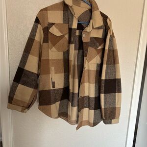 Plaid Teddy Jacket in Brown and Tan